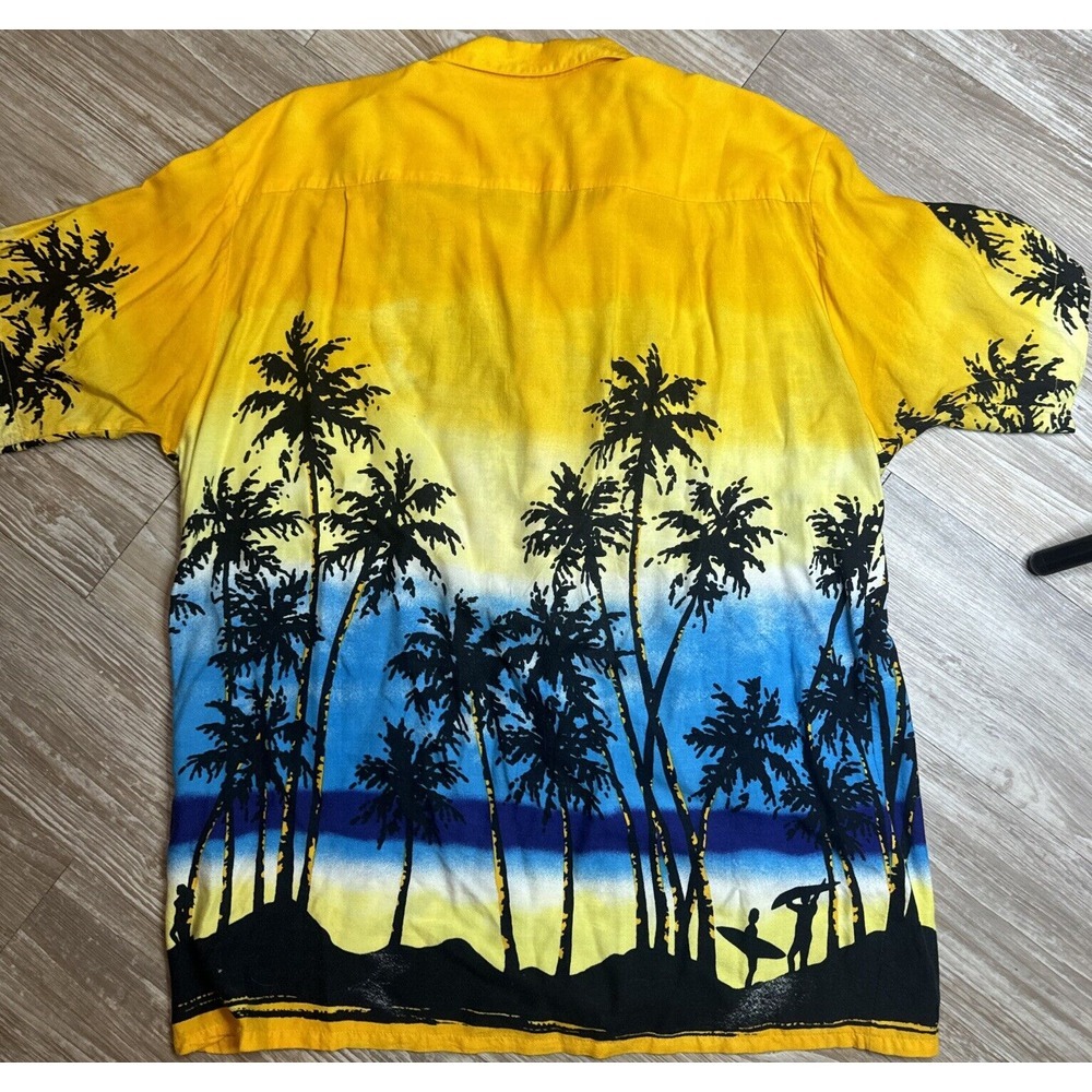 Ocean Current Shirt Mens Med V-Neck Hawaiian Island Palm Scene Rayon‎ Button Up - Picture 4 of 7